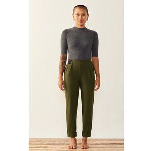 Aday Moss Green Pleated Slash Pockets Turn It Up Pull On Dress Pants Size M